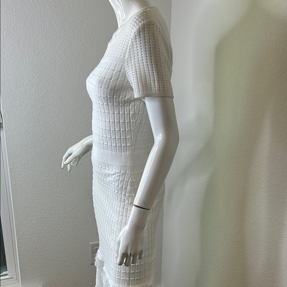 ST.JOHN  White Ribbed Ruffled Midi Dress - Picture 6 of 16